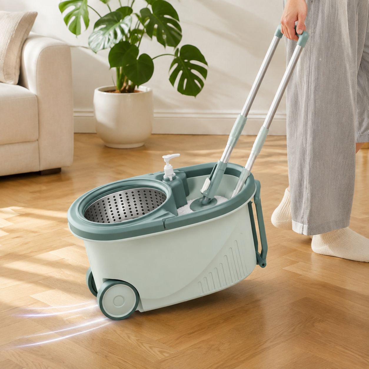 Handfree rotary mop dry and wet household mop bucket wheel efficient mopping tools