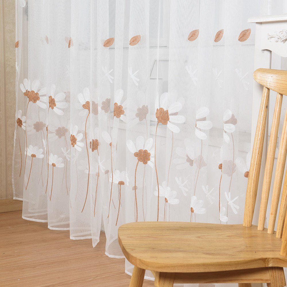 Minimalist Daisy Sheer Curtains for Living Room and Bedroom