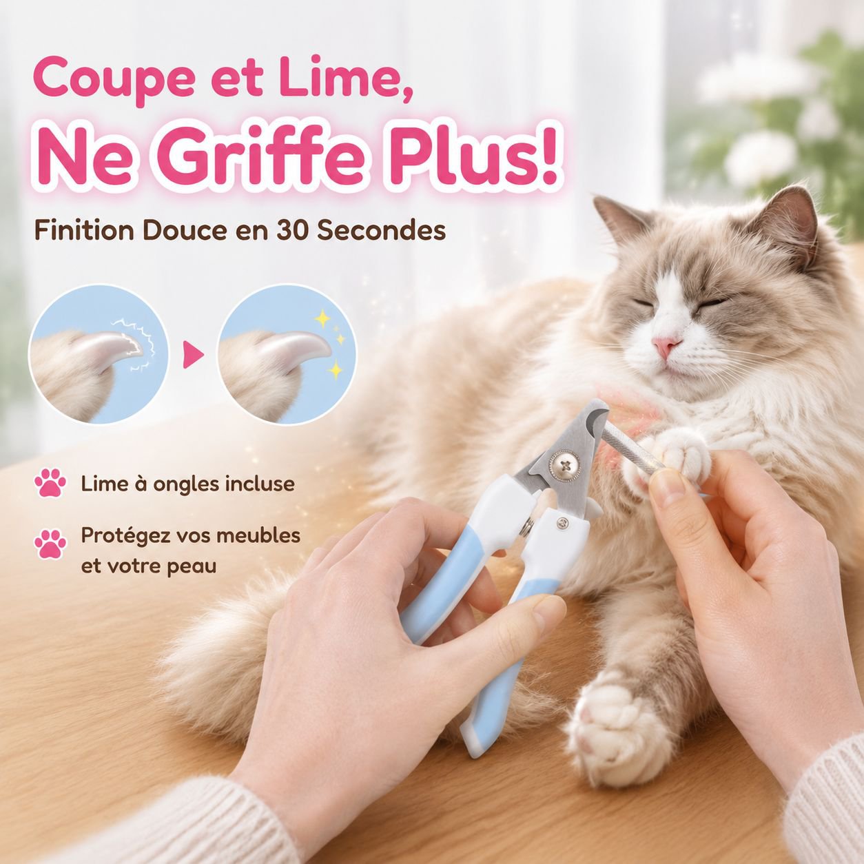 Kit coupe-ongles pour chats et chiens, avec lime en acier inoxydable