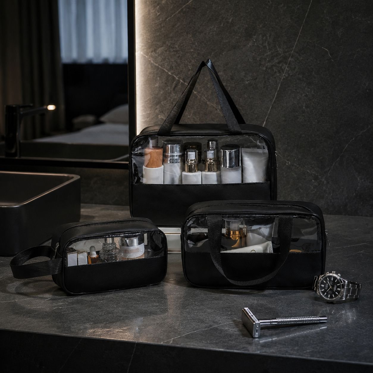 Leicht zu reinigende Schminktasche transparent