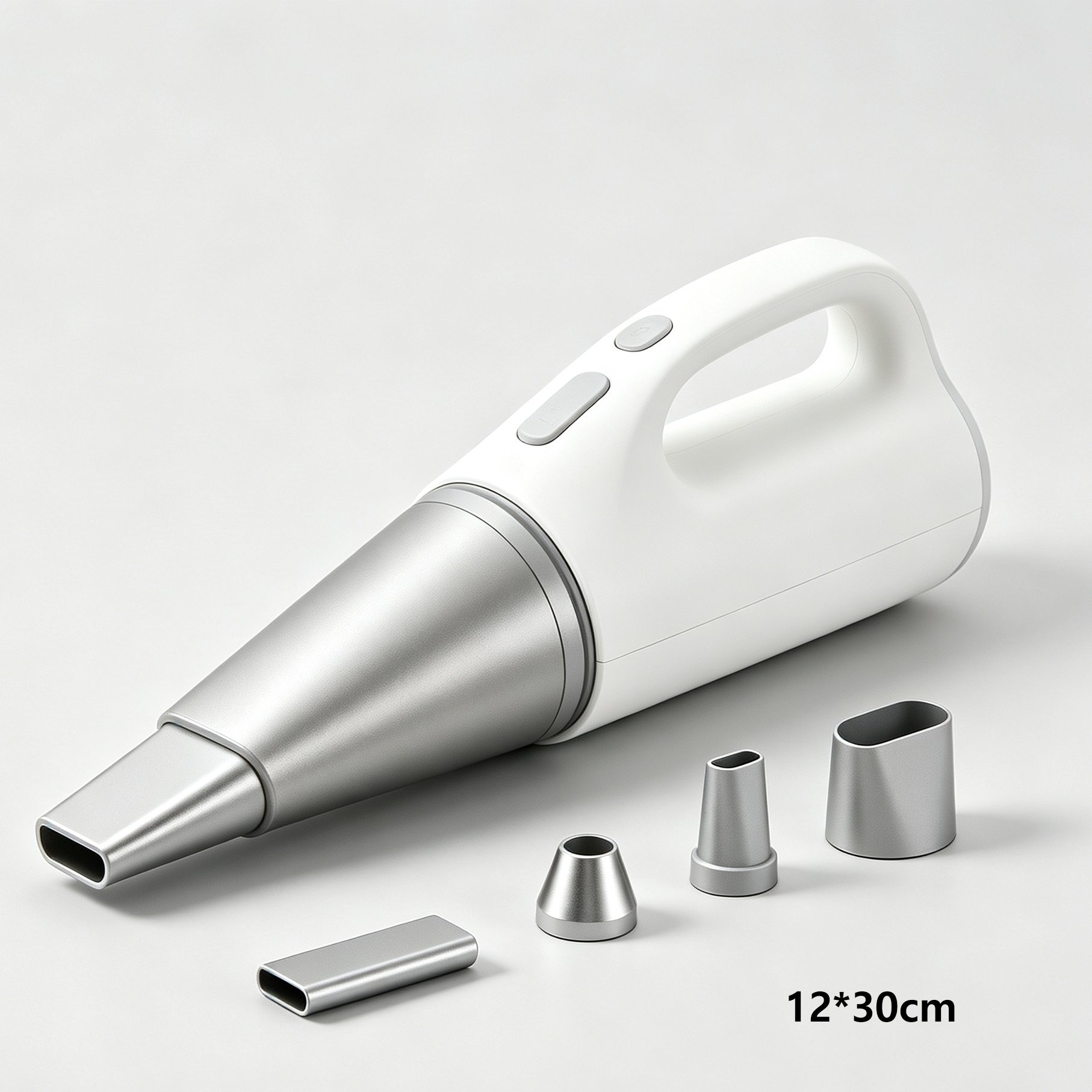 Portable mini car vacuum cleaner in use on car seats
