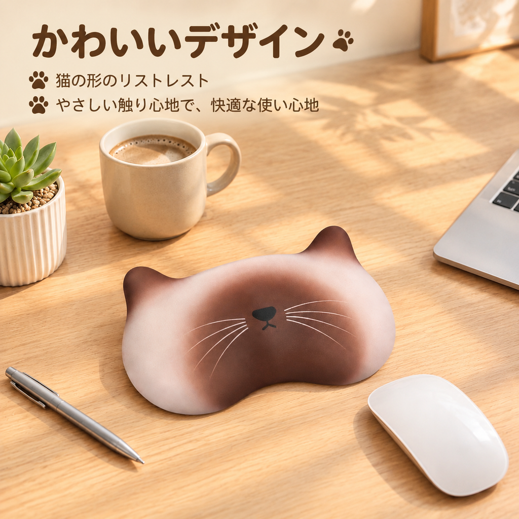 かわいい猫のマウスパッド、シリコン製リストサポート、滑り止めリストレスト、猫をテーマにしたシンプルなマウスパッド