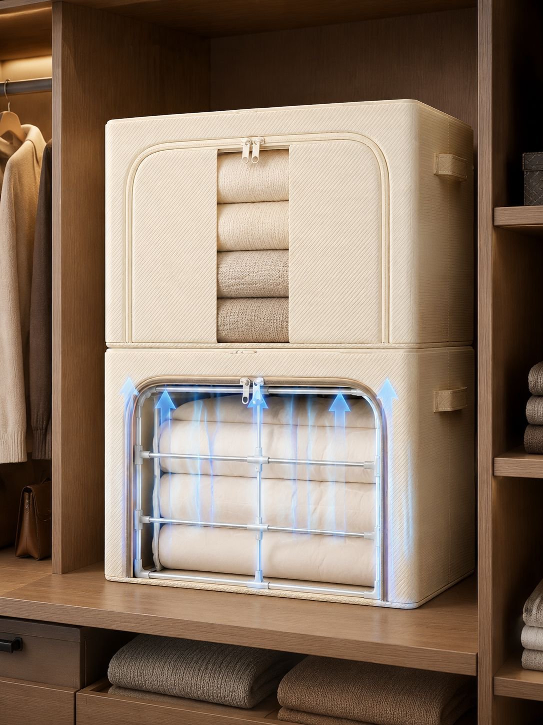 Large capacity foldable wardrobe storage box in bedroom