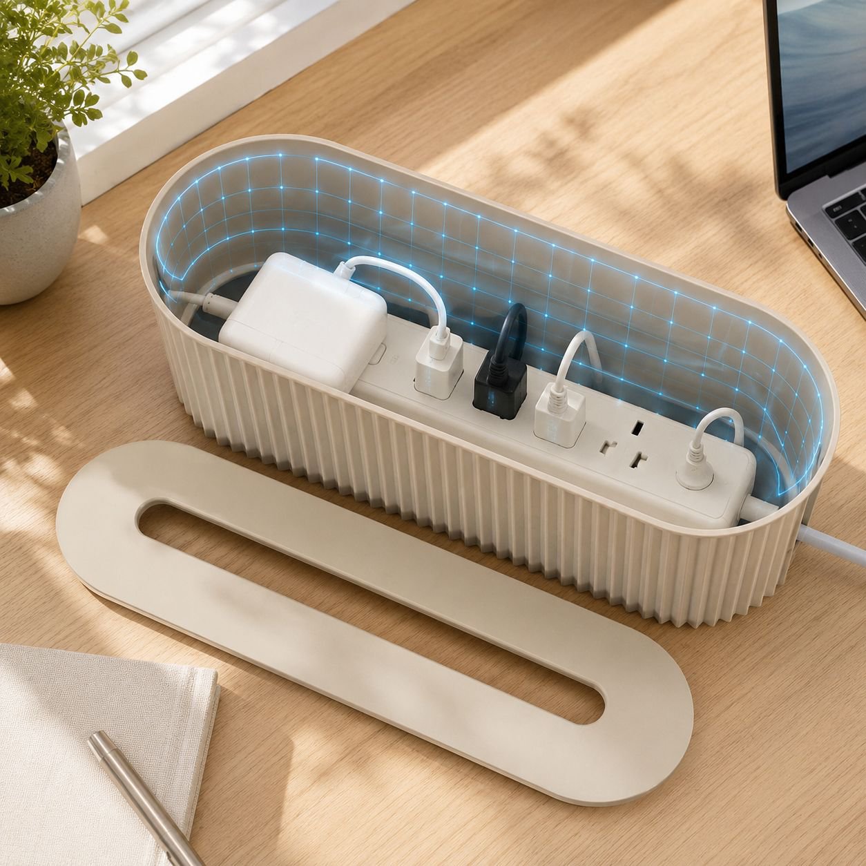 Power Cord Organizer Box neatly storing cables