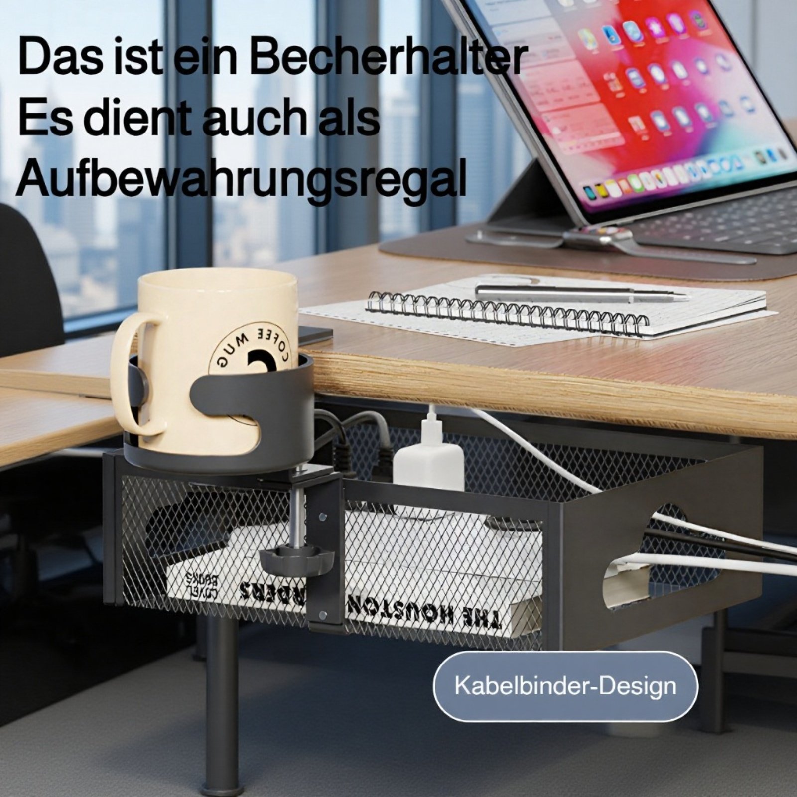 Kabelmanagement-Rack für unter den Schreibtisch, bohrfreier Kabelkorb aus Drahtgeflecht, Halterung f