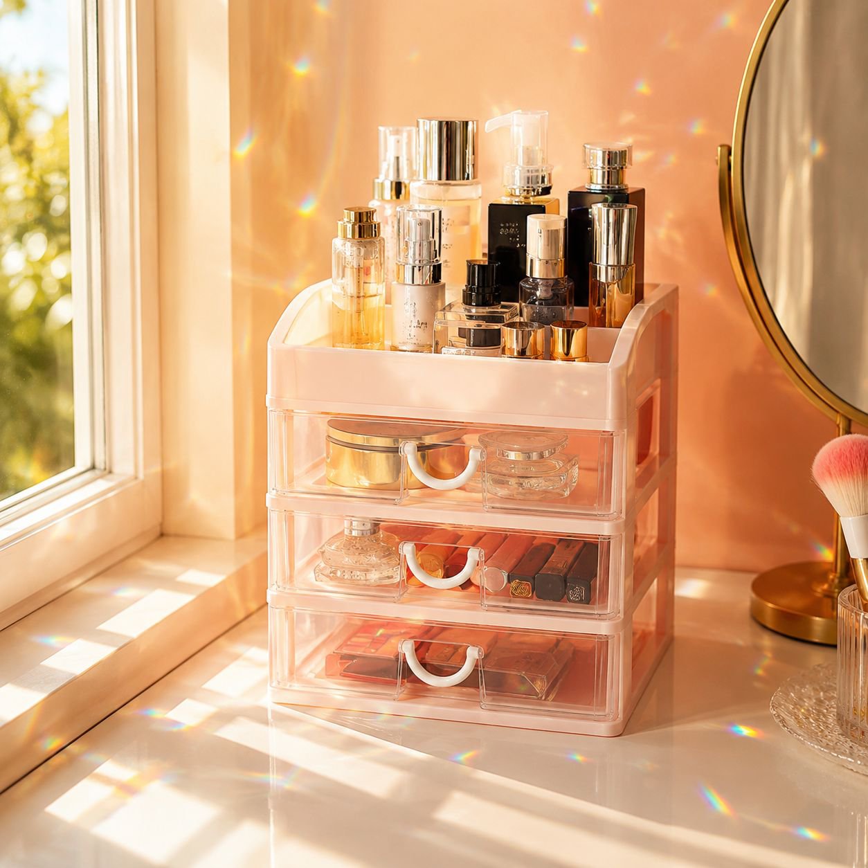 Dustproof drawer organizer for cosmetics