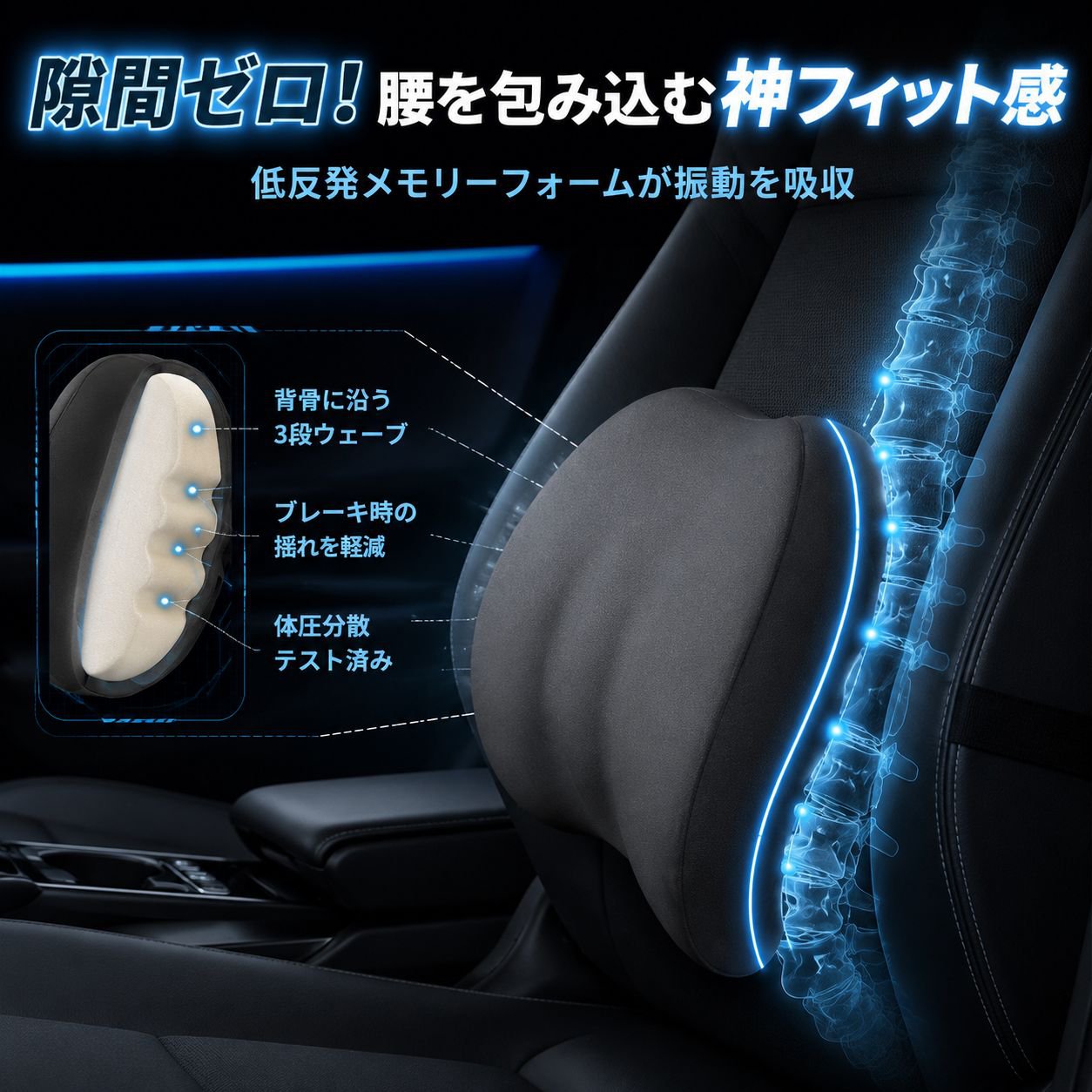 車載シート用 メモリーフォーム腰枕＆ネックピローセット