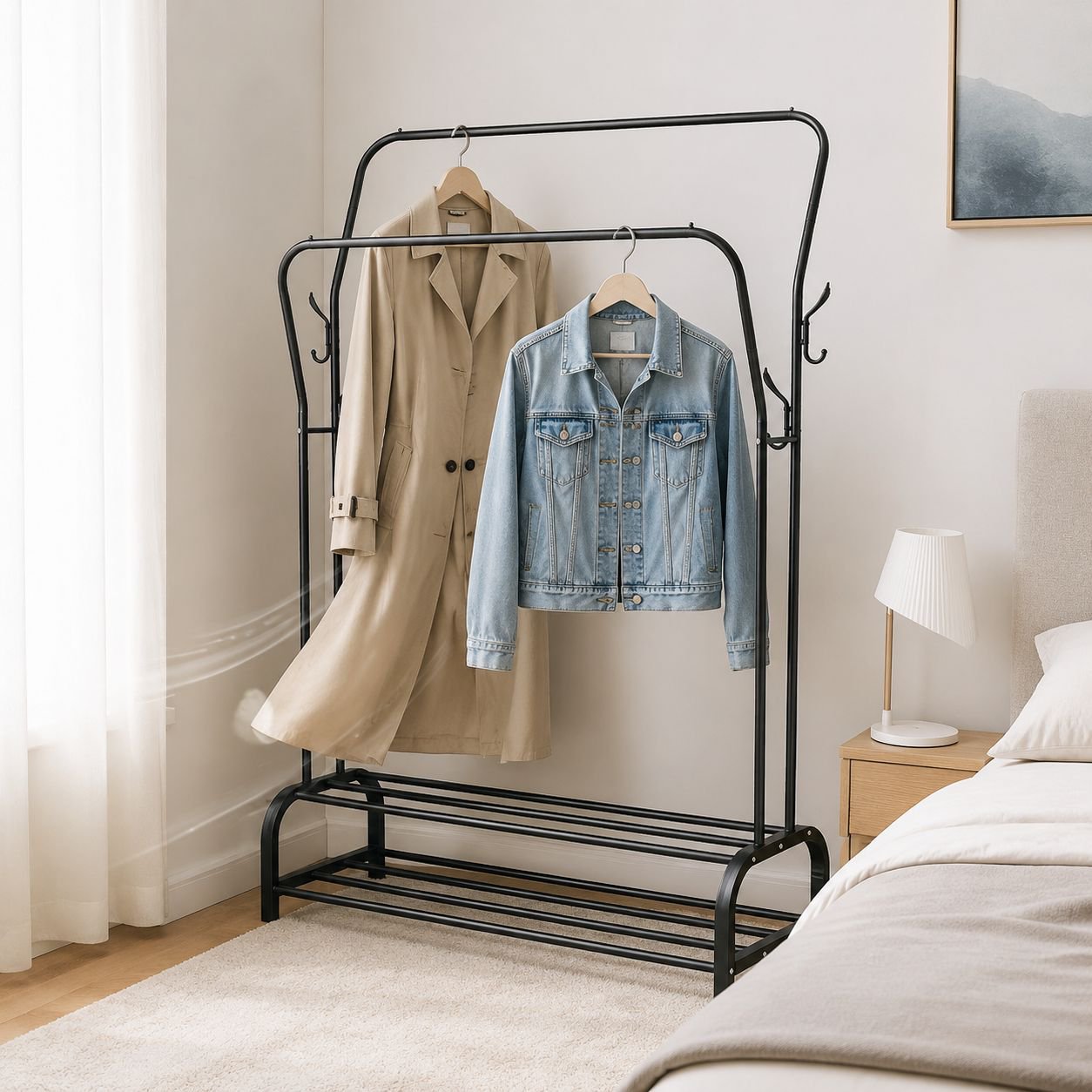 Adjustable Double Pole Floor Drying Rack