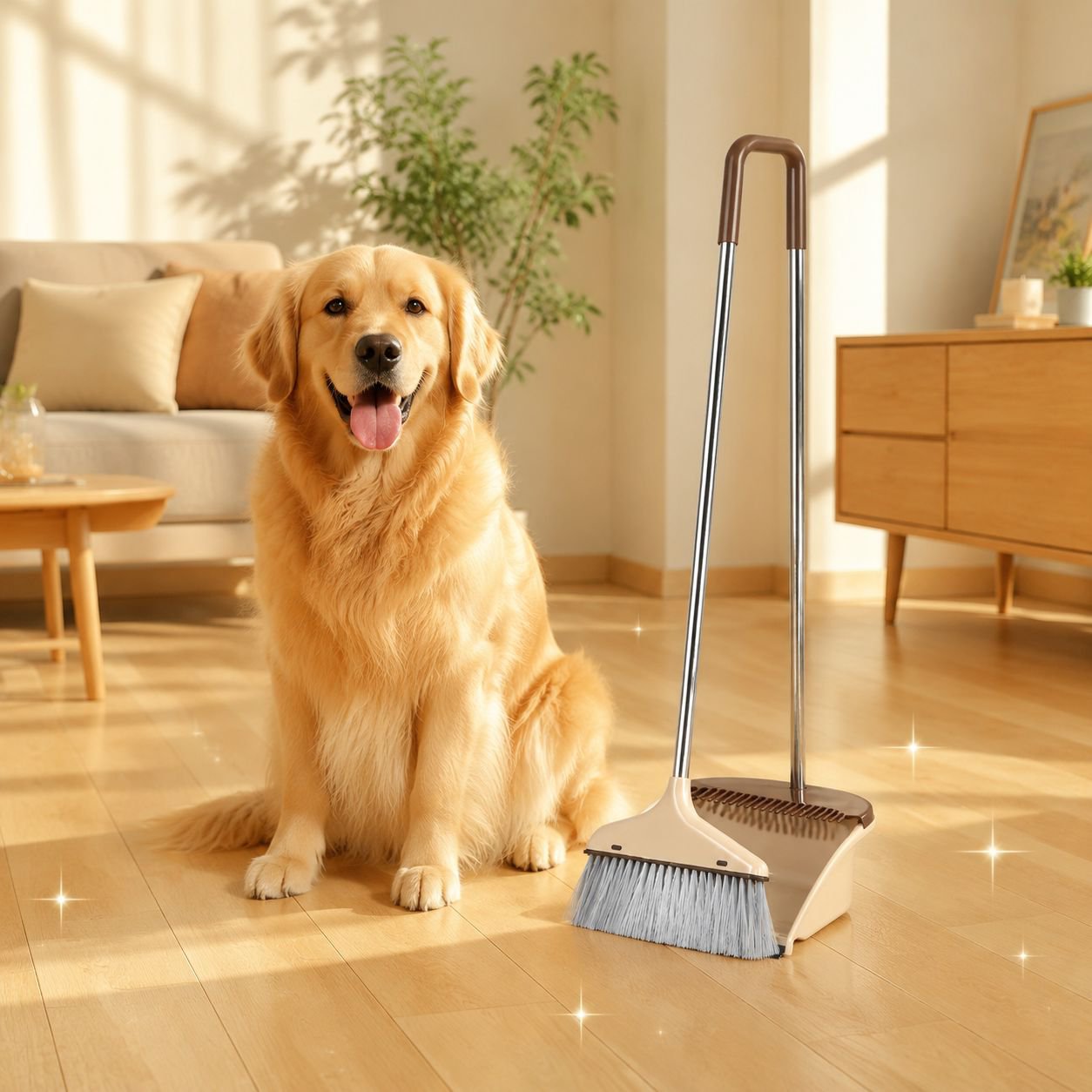 Sturdy household broom and dustpan set for large spaces