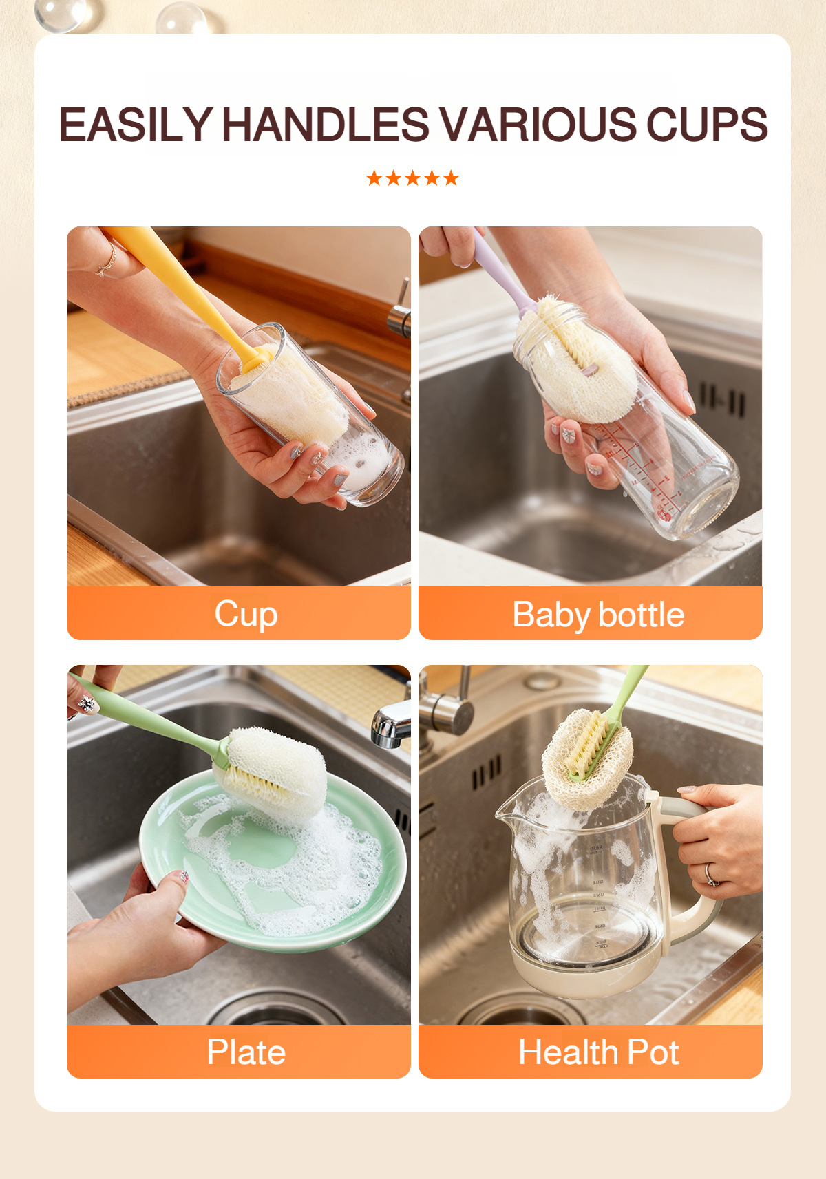 Deep cleaning water cup brush for daily use