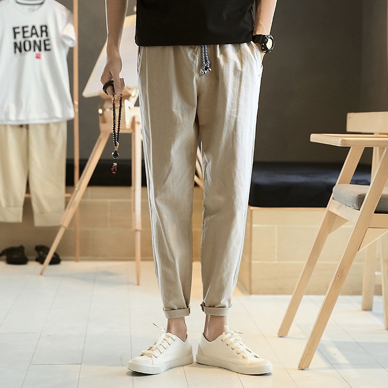 【ストレッチ綿麻パンツ】リネン　通気　快適　蒸れない　ゴムひも　後ろポケット