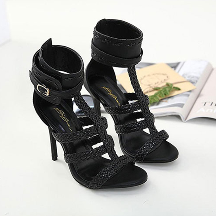 รองเท้าส้นสูงถักสไตล์ยุโรปและอเมริกาโรม