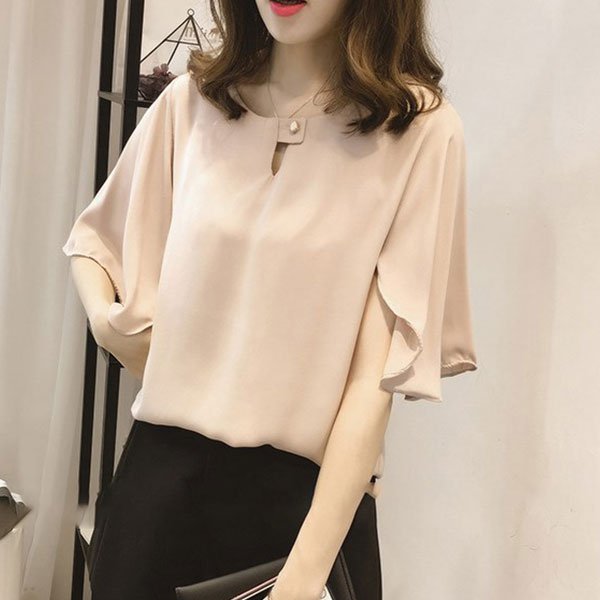 シフォンシャツ  tシャツ ブラウス 無地 カジュアル ゆったり フレアスリーブ 通気 おしゃれ