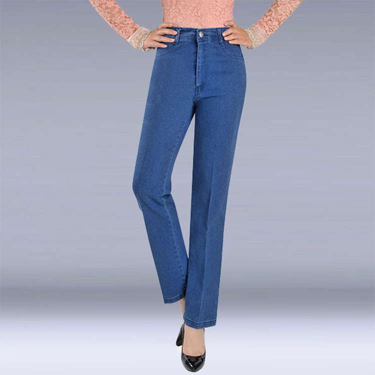 กางเกงยีนส์เอวสูงทรงตรงรุ่นบาง