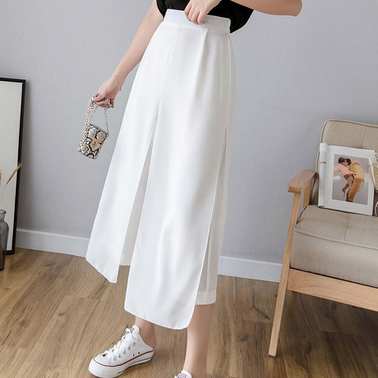 กางเกงขากว้างผ้าชีฟองสองชิ้นปลอม