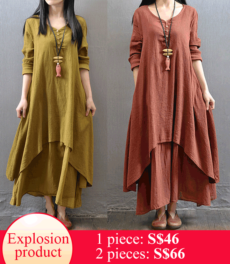 Linen false two pieces dress