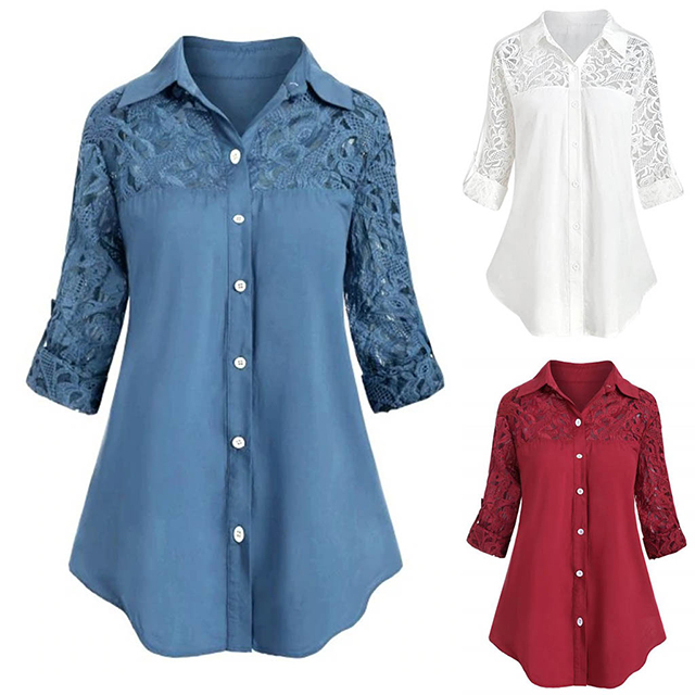 Loose Large-size Lace Patchwork Blouse For Ladies