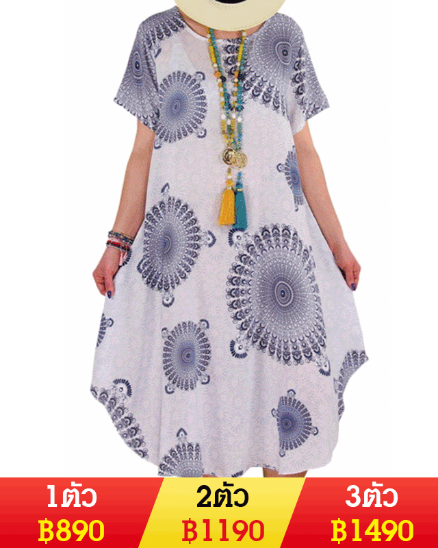 ชุดเดรสแขนสั้นผู้หญิงพิมพ์ลายจุด รุ่นฮิต