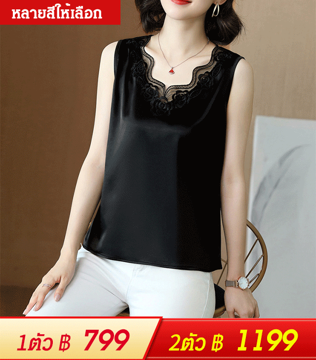 เสื้อกั๊กขอบปกคอลายดอกไม้