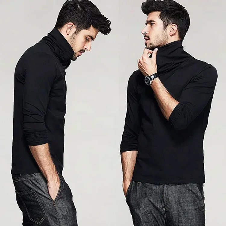 Men‘s knitted sweater turtleneck pile collar bottoming shirt