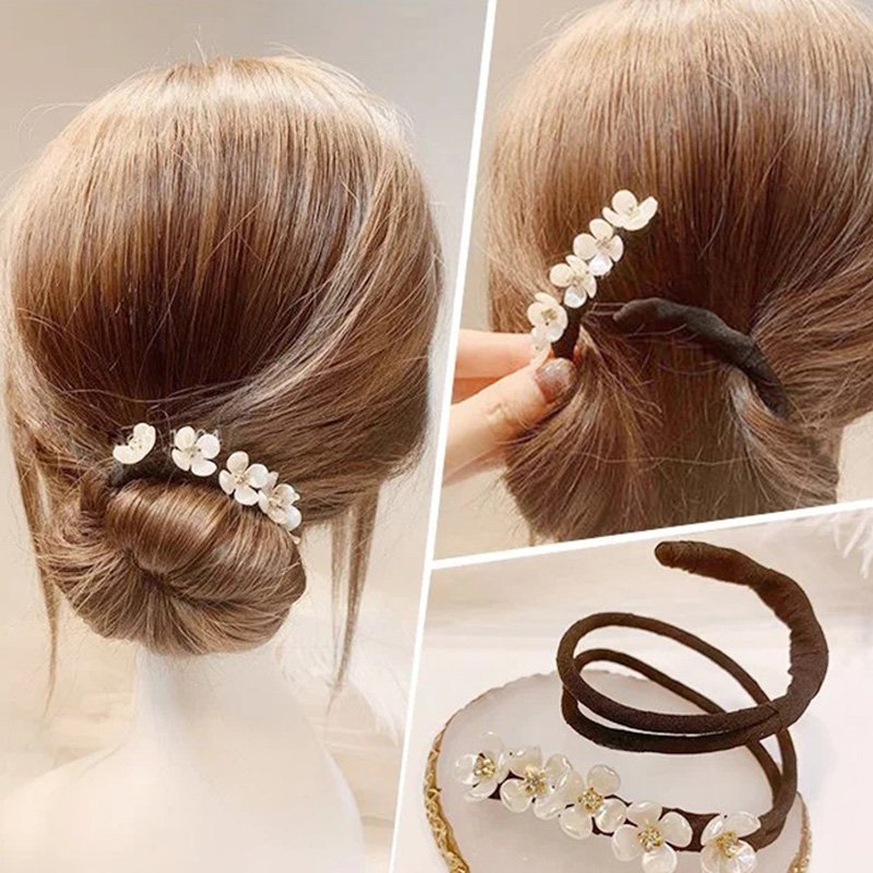 【パール付きお団子ヘアメーカー】超簡単！はさんで巻くだけ！不器用さんでもかんたん可愛いお団子ヘア！