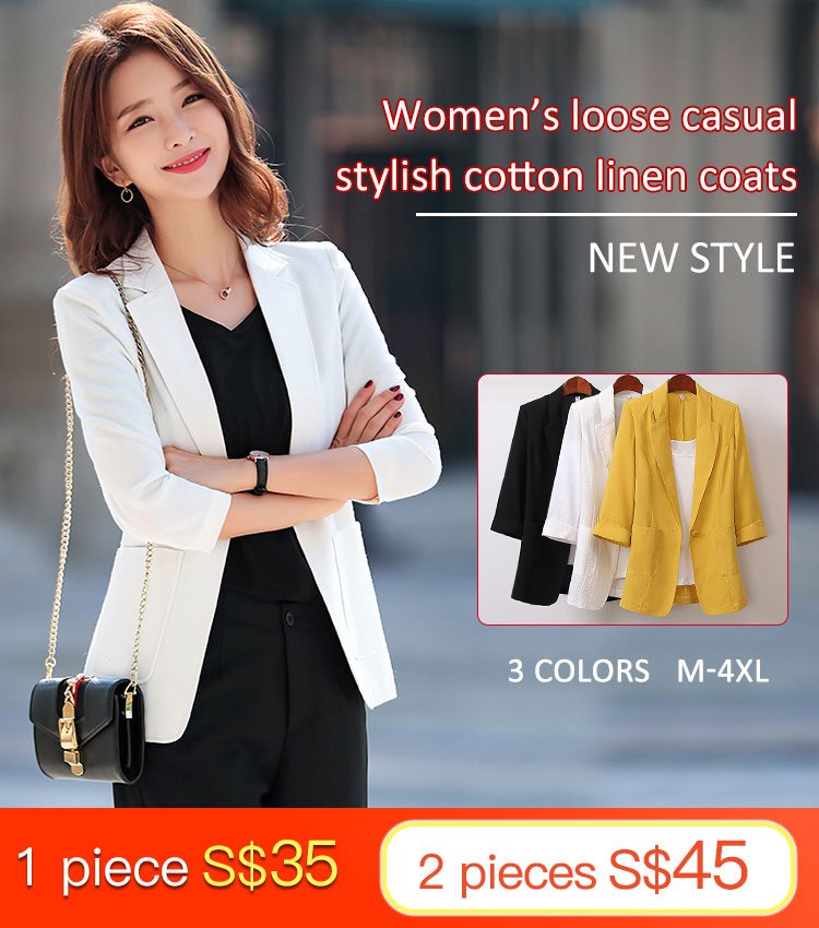 JS-Women’s loose casual stylish cotton linen coats