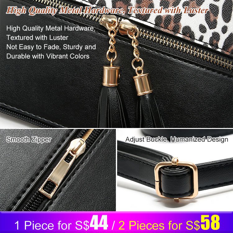 Women‘s Contrast Colors Leopard Print Tassel Bag