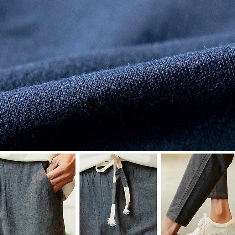 【メンズ9分丈イージーパンツ】 爽やかさと柔らかさを併せ持つ綿麻素材 色褪せにくい 抗菌性能