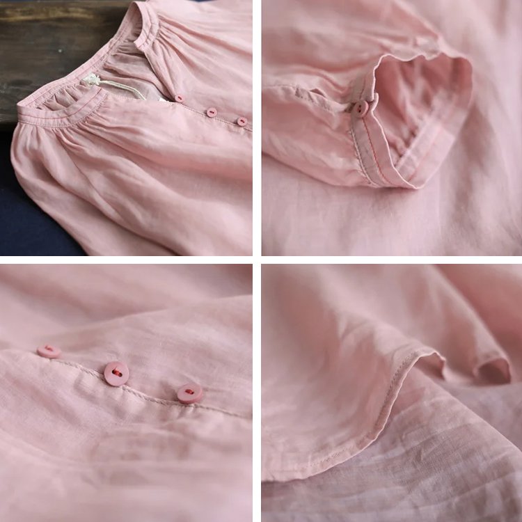 【ゆっとりな綿麻シャツブラウス】ゆっとり、綿麻、痩せ見え、通気性、高通気性、大人可愛い、優しげ