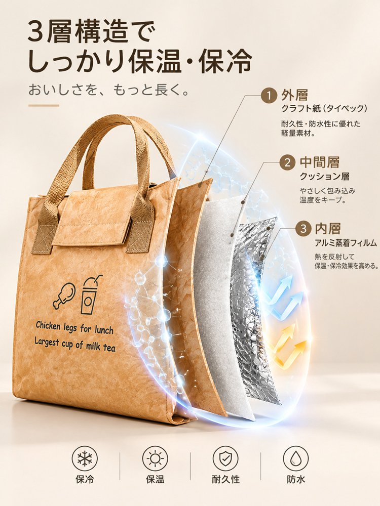 【保温・保冷】大容量・防水ランチバッグ