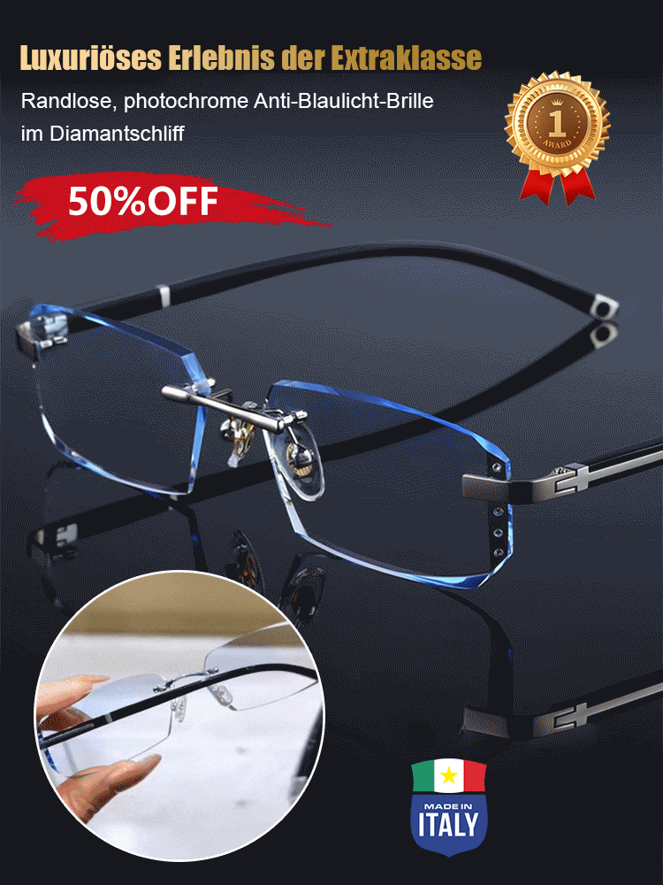 Diamantgeschliffener Rand Randlose Anti-Blaulicht-Farbwechselbrille