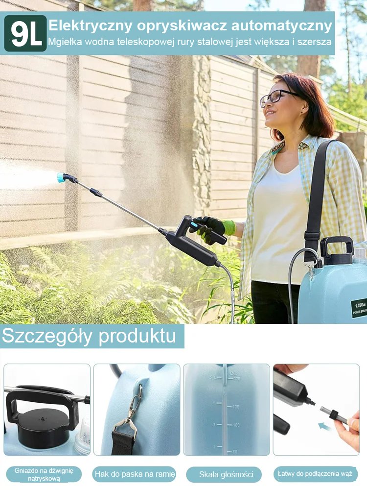【9L Duża Pojemność】Elektryczny Opryskiwacz Plecakowy