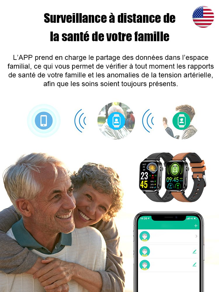 Détection de la glycémie et de l'oxygène dans le sang montre intelligente