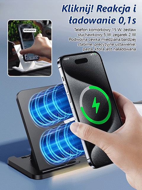 Przenośna składana magnetyczna ładowarka bezprzewodowa 3 w 1