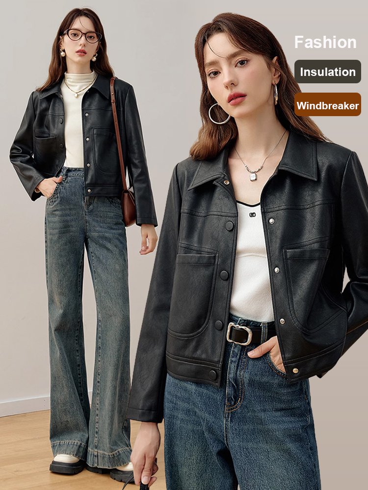 Women's leather short jacket