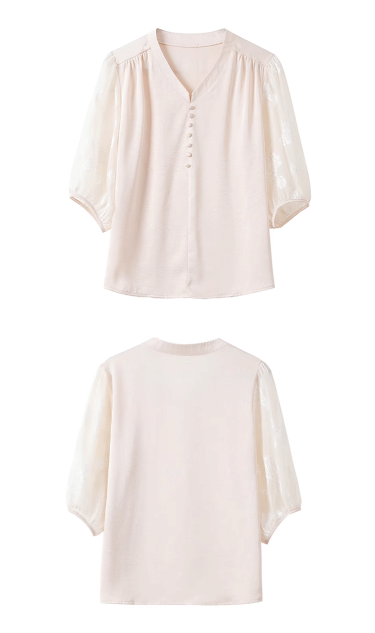 夏にぴったりのVネックレディース半袖シャツ