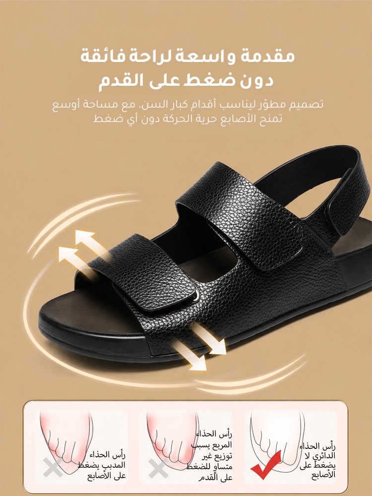 صندل رجالي من جلد البقر الطبيعي (طبقة أولى) بتصميم فيلكرو