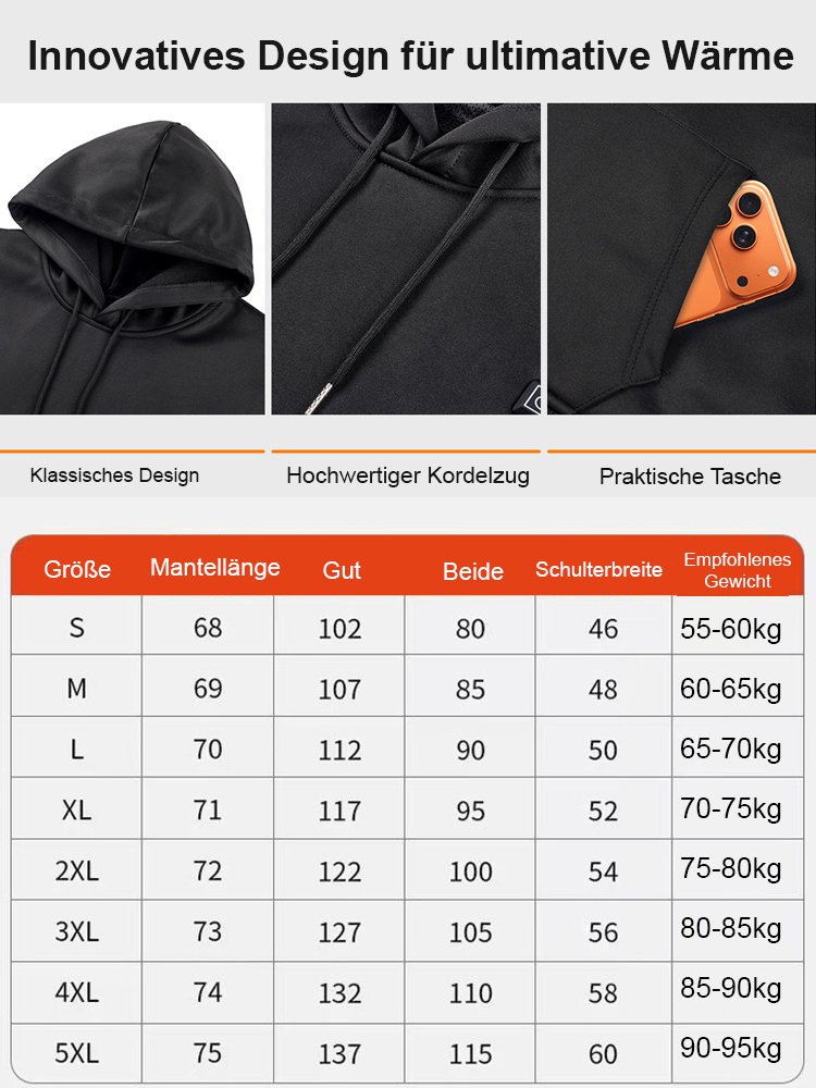Winter Kapuzenpullover mit schneller 10-Sekunden-Heizfunktion