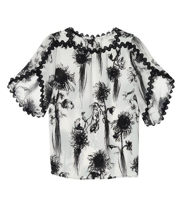 프린트 윙 블라우스