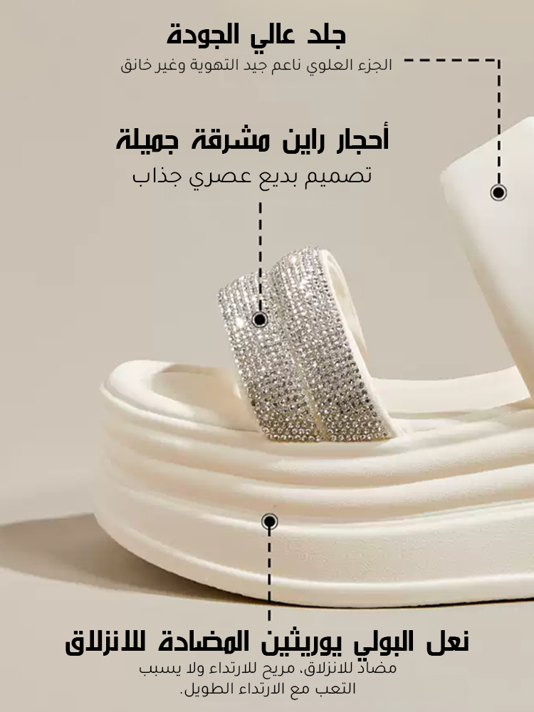 صندل عصري جميل مزين بأحجار راين مشرقة بكعب سميك 