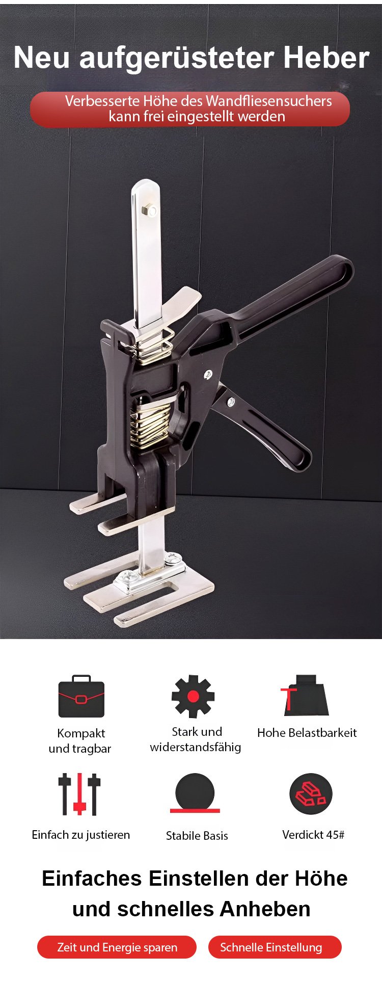 Ganzmetall-Höhenverstellung mit 300 kg Tragfähigkeit