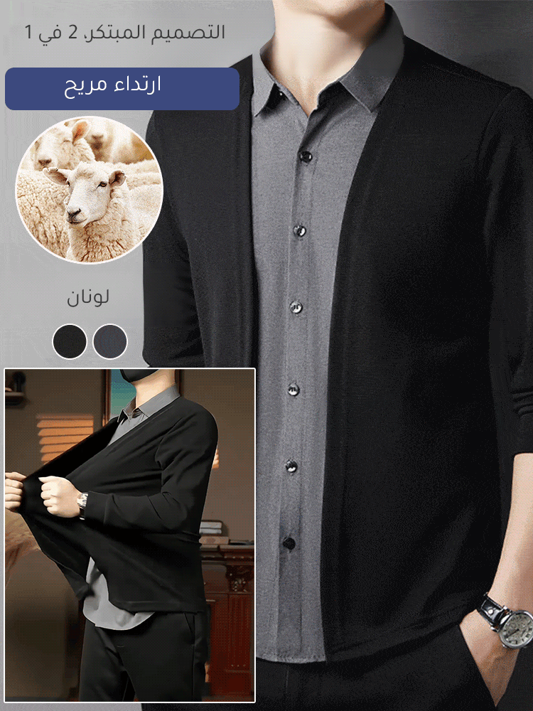 سترة منسوجة رقيقة بياقة قميص للرجال(قابل للغسل في الغسالة)