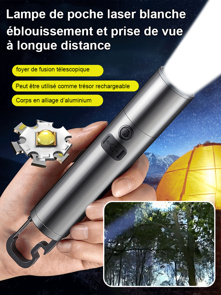 Lampe de poche laser blanche télescopique à longue portée