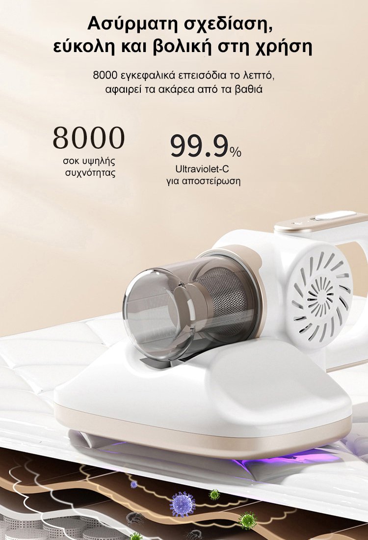 Ασύρματη Σκούπα και Σφουγγαρίστρα με Μεγάλη Ικανότητα Αφαίρεσης Ακάρεων