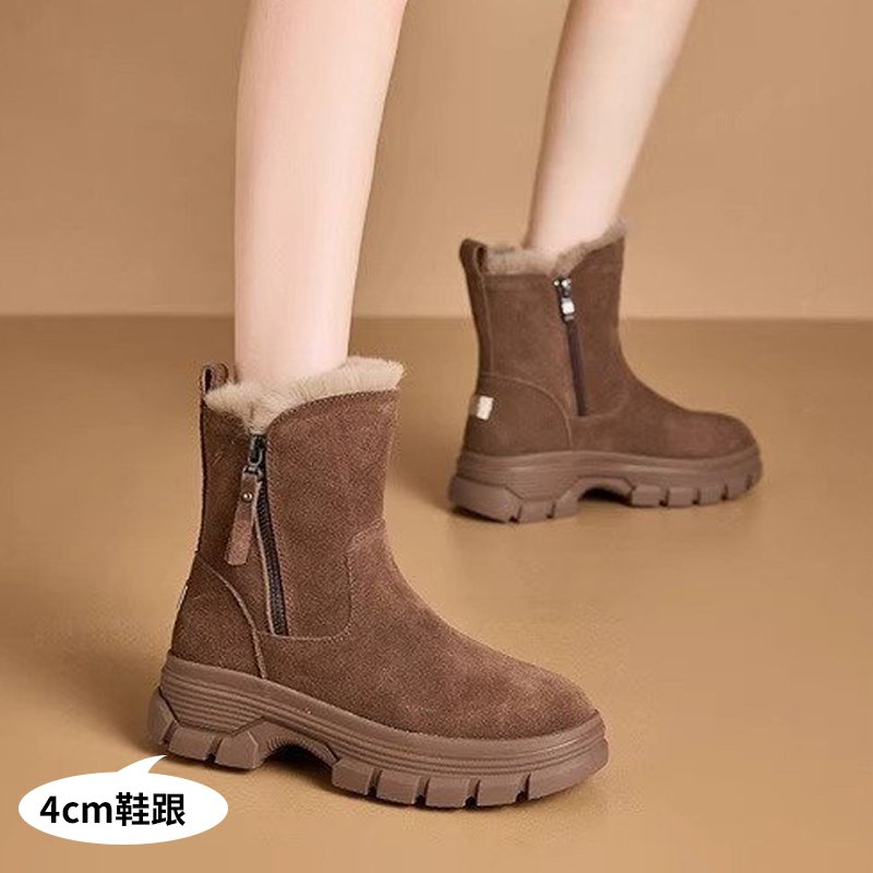兔毛雙拉鍊雪靴
