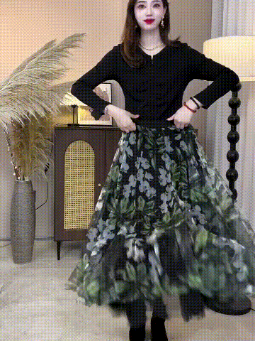 A skirt worn two ways: high-waisted mesh fairy-style skirt.