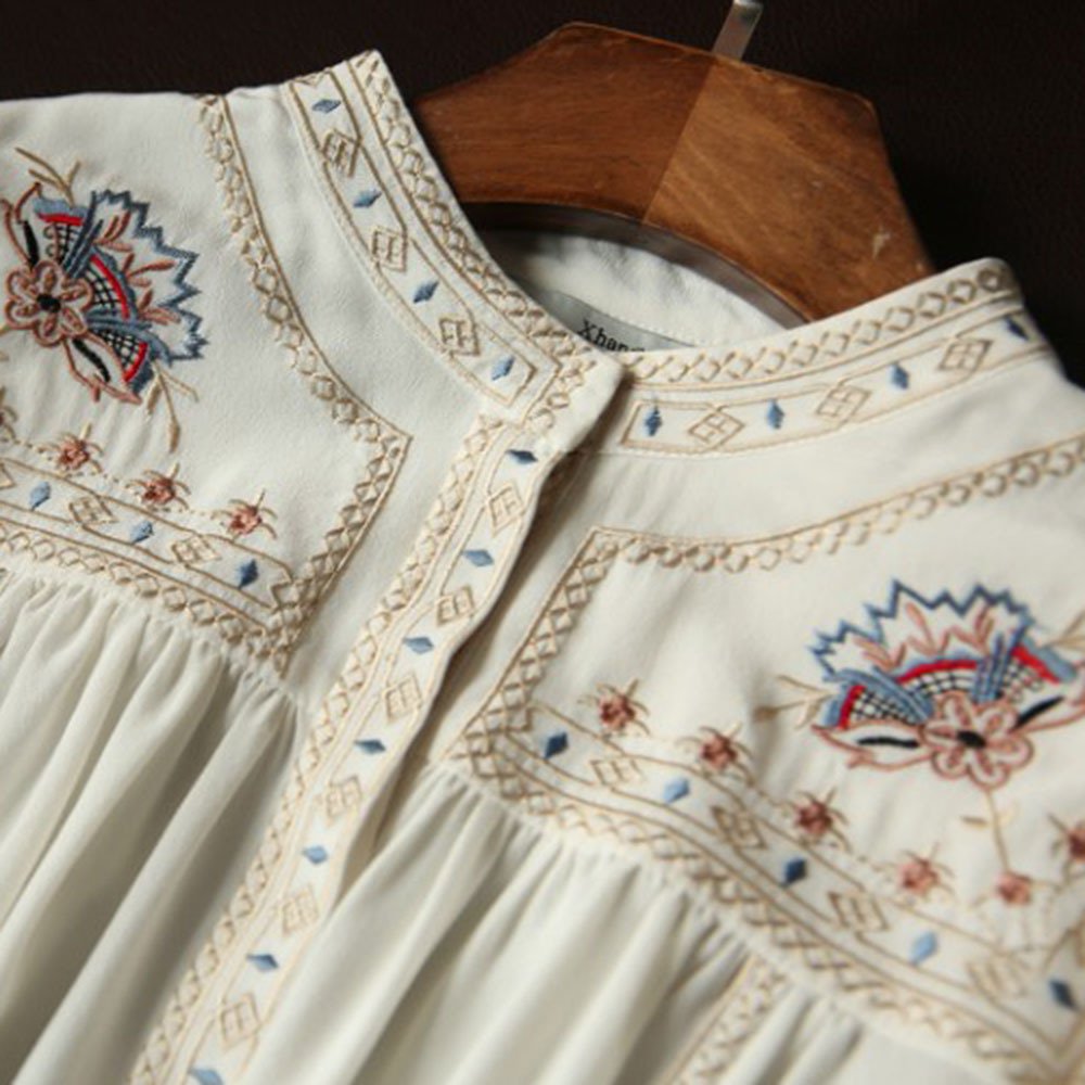 스탠드 칼라 프린트 빈티지 셔츠 전체 이미지