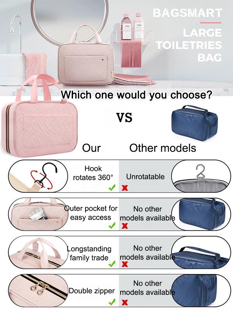 Portable cosmetic bag travel toiletry bag with hook