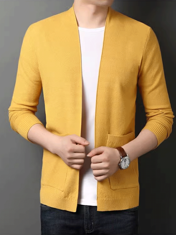 不縮水男士純色羊毛針織開襟衫