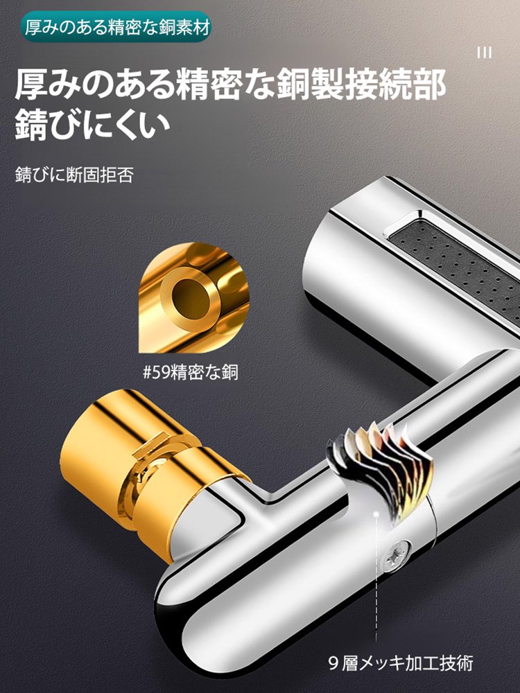 回転式水はね防止キッチンシャワーヘッド